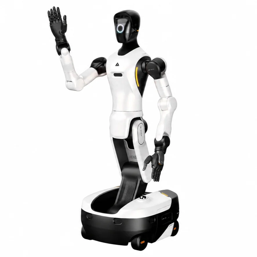 Hensung G2 humanoid service robot waving on a white background
